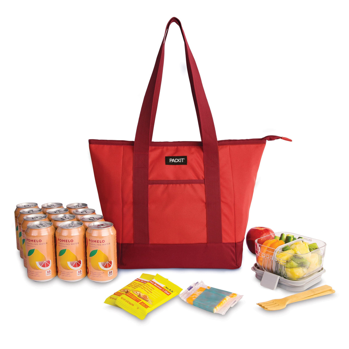 freezable-12-can-tote-cooler-p0 freezable-12-can-tote-cooler-poppy-front-food-combo.jpg