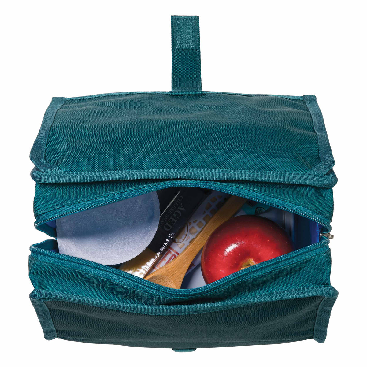 freezable-lunch-bag-x1 freezable-lunch-bag-deep-teal-top-view-packed.jpg