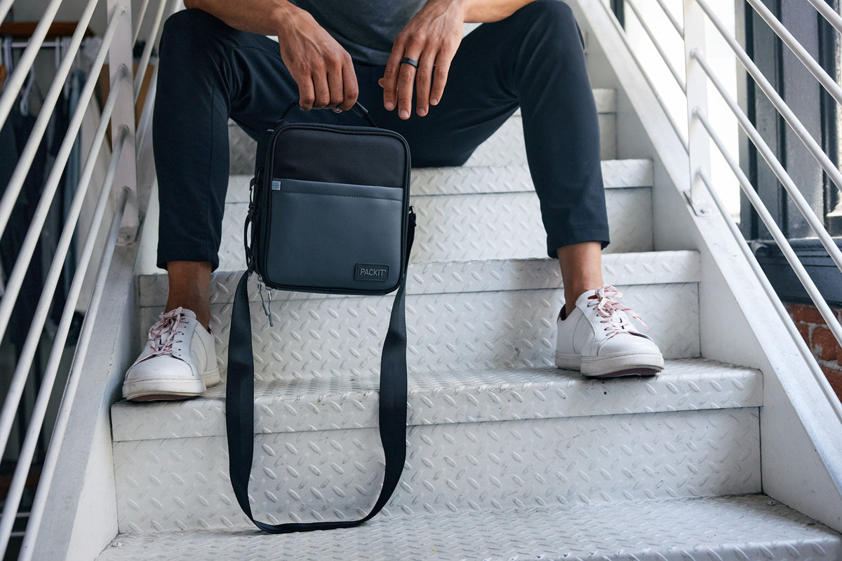 freezable-upright-lunch-box-u9 freezable-upright-lunch-box-black-gray-lifestyle-model-bag-only.jpg
